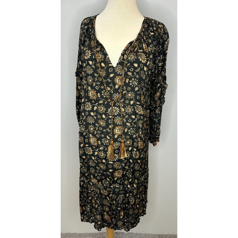 Natural Life Floral Tassel Long Sleeve Boho Shift Dress Small Ruffle Boho Fall - Picture 13 of 13